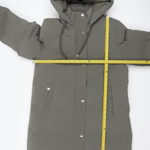 Zara Women Grey S Long Hooded Puffer Coat Padded Zip Pockets