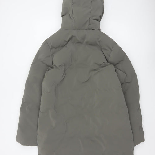 Zara Women Grey S Long Hooded Puffer Coat Padded Zip Pockets