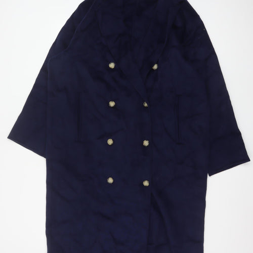 Zara Women Blue XS Long Wool Blend Double-Breasted Overcoat