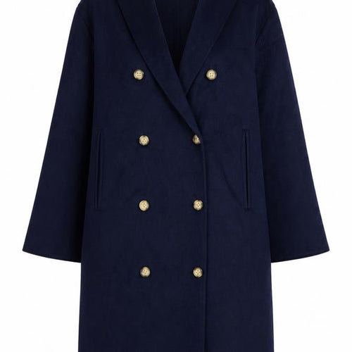 Zara Women Blue XS Long Wool Blend Double-Breasted Overcoat
