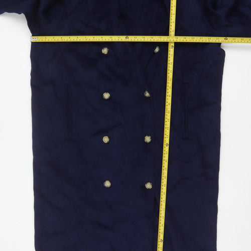 Zara Women Blue XS Long Wool Blend Double-Breasted Overcoat