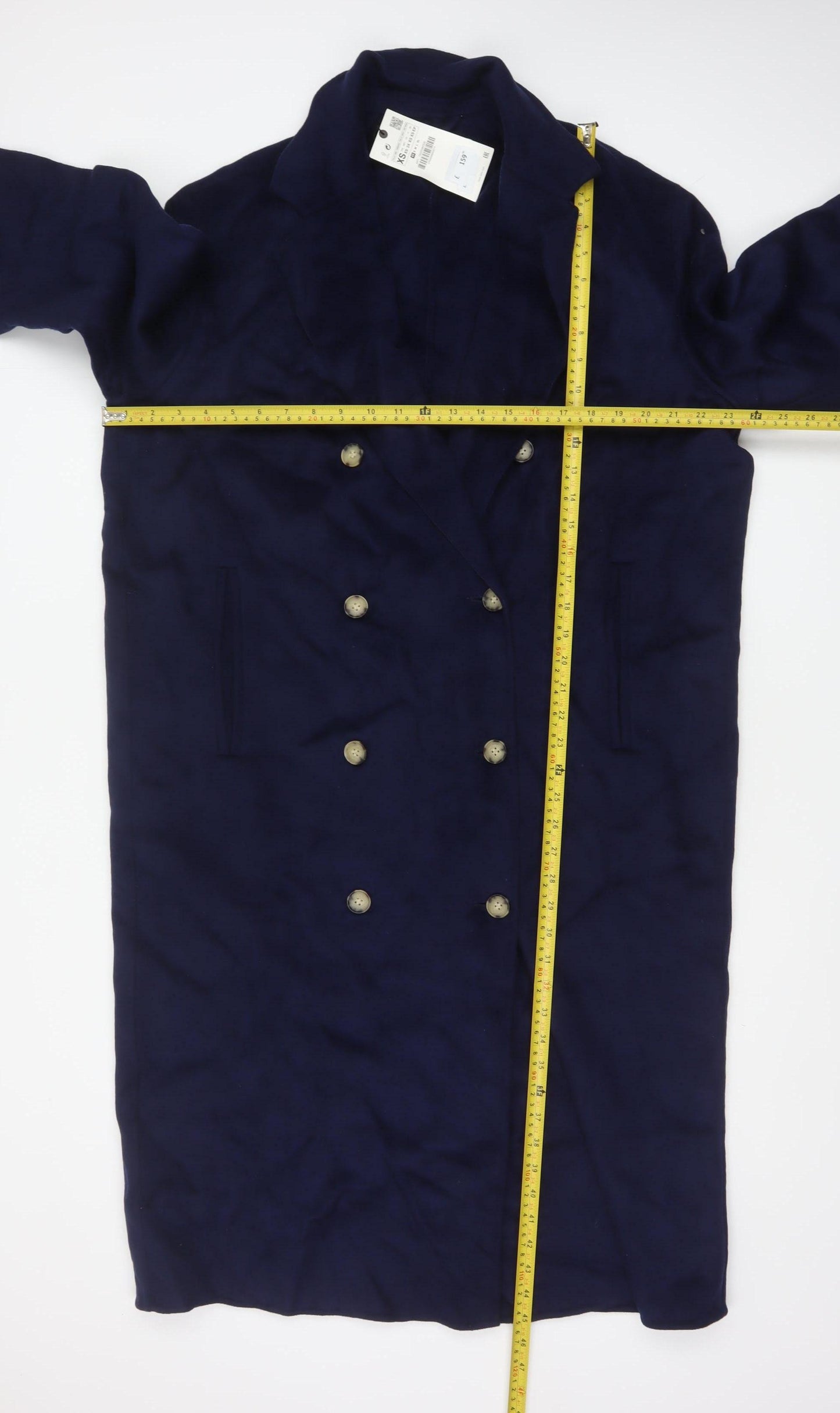 Zara Women Blue XS Long Wool Blend Double-Breasted Overcoat