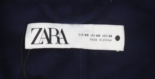 Zara Women Blue XS Long Wool Blend Double-Breasted Overcoat