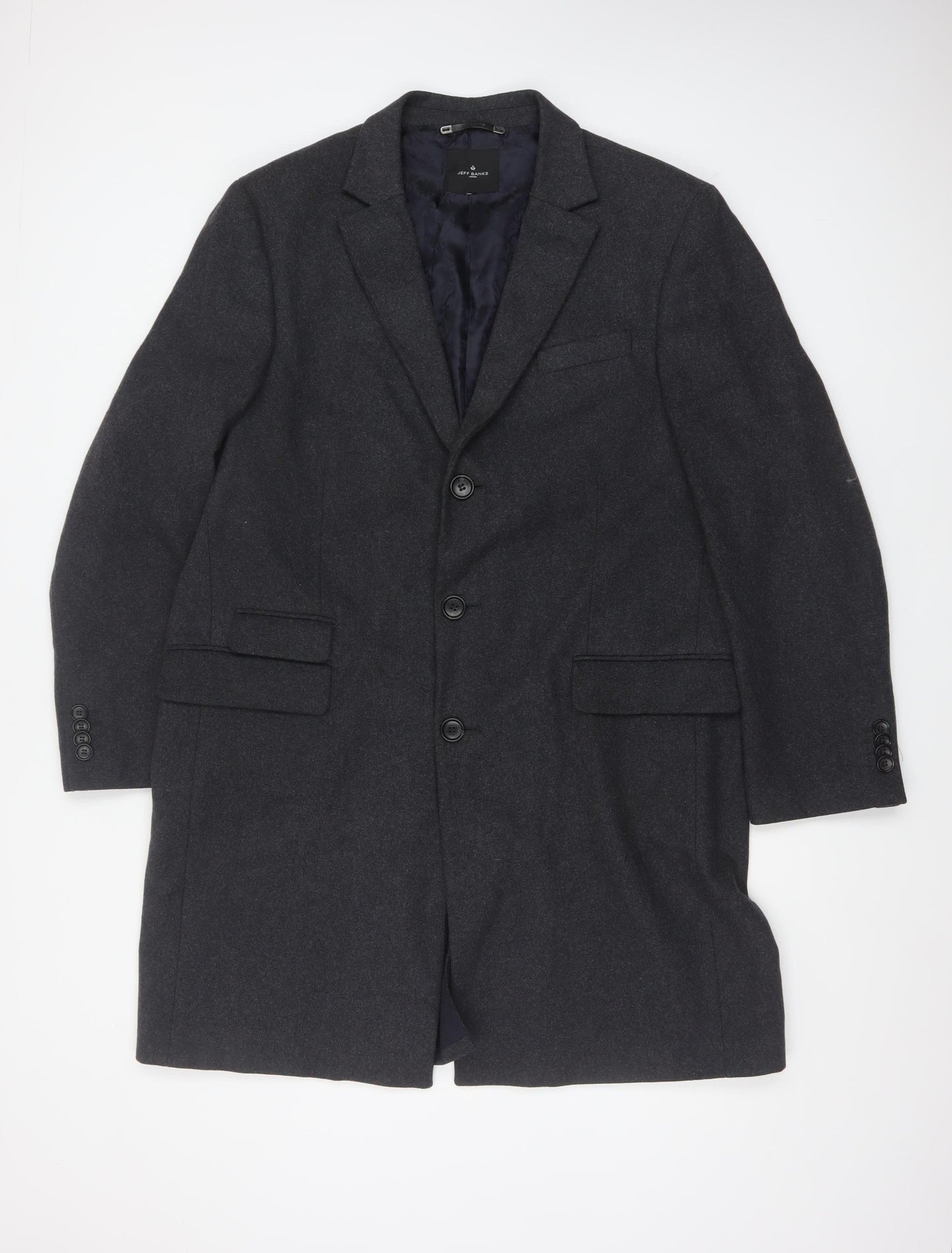 Jeff Banks Men’s Grey Wool Blend Overcoat L 42in Classic Smart Coat