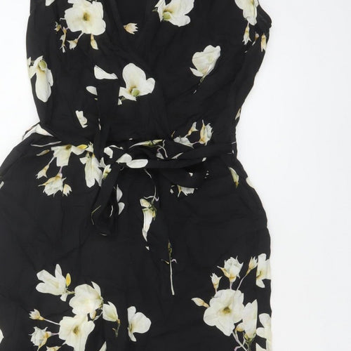 Dorothy Perkins Women Black Floral UK 10 Sleeveless Wide-Leg Jumpsuit