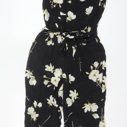 Dorothy Perkins Women Black Floral UK 10 Sleeveless Wide-Leg Jumpsuit