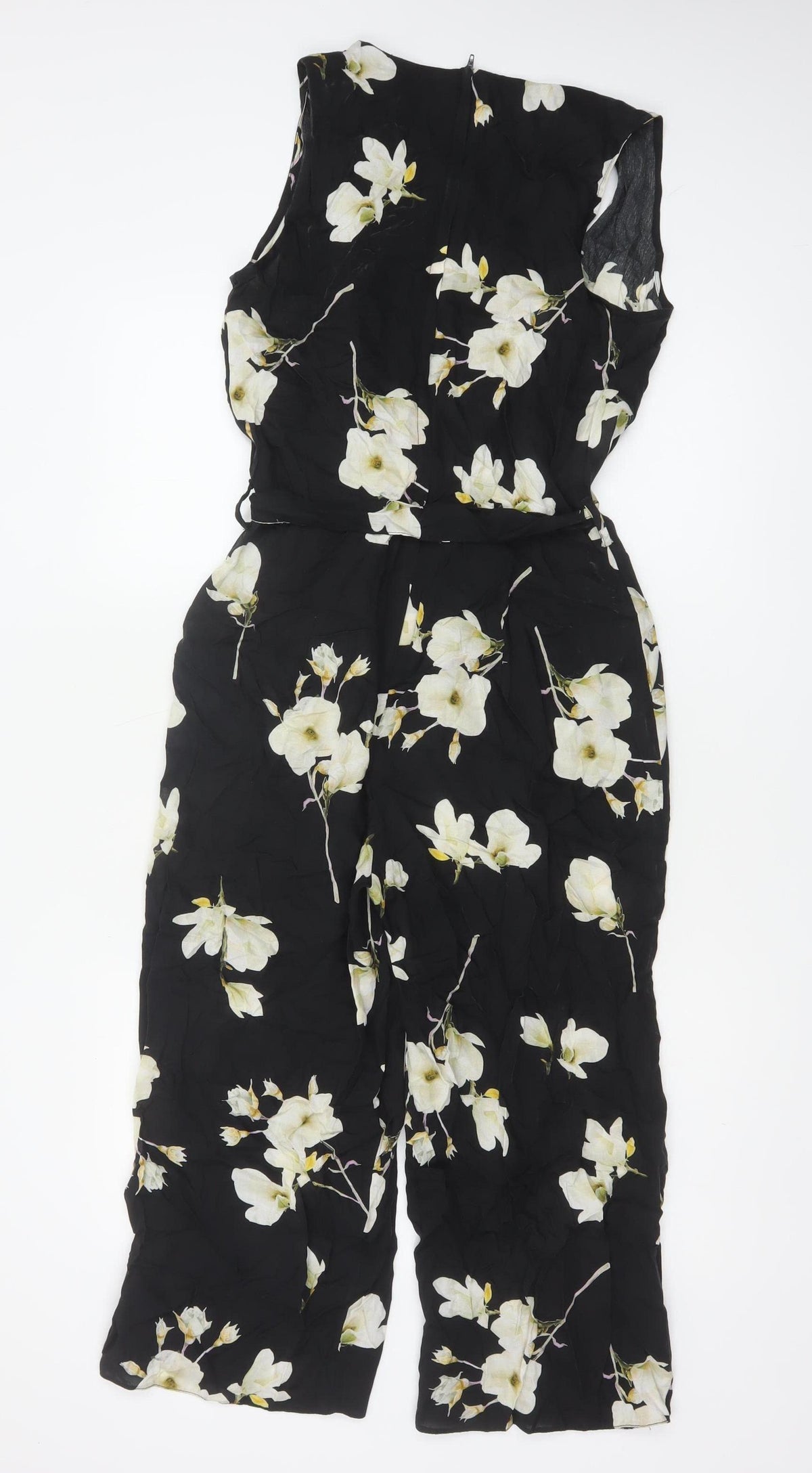 Dorothy Perkins Women Black Floral UK 10 Sleeveless Wide-Leg Jumpsuit