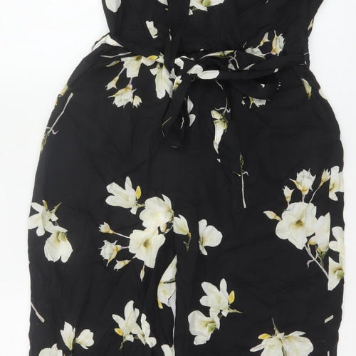 Dorothy Perkins Women Black Floral UK 10 Sleeveless Wide-Leg Jumpsuit