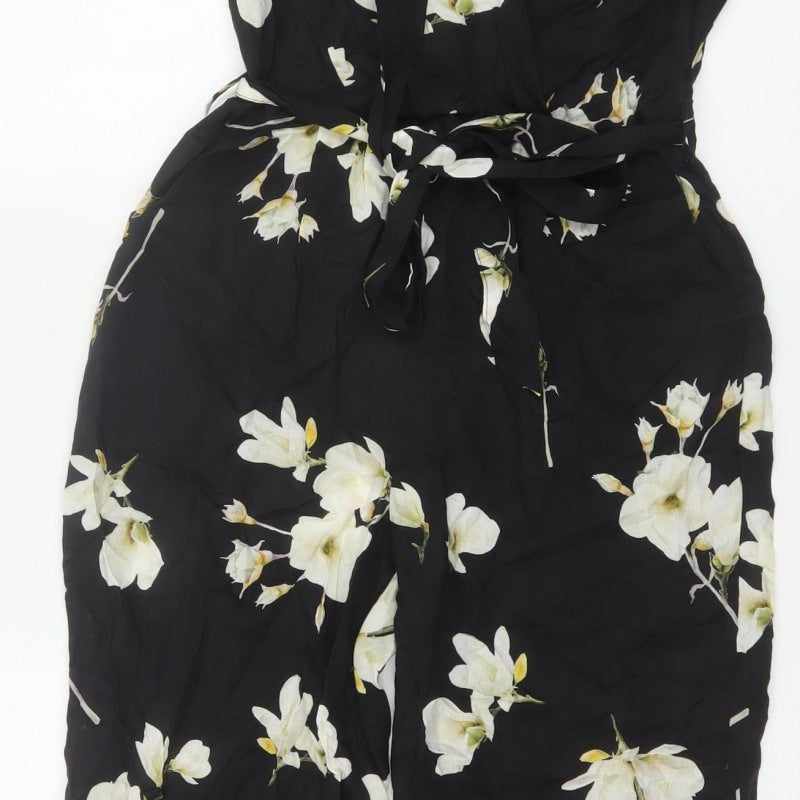 Dorothy Perkins Women Black Floral UK 10 Sleeveless Wide-Leg Jumpsuit