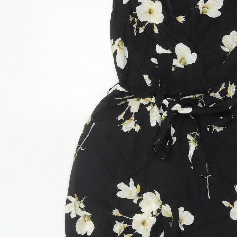 Dorothy Perkins Women Black Floral UK 10 Sleeveless Wide-Leg Jumpsuit
