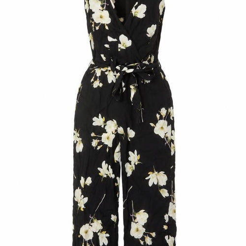 Dorothy Perkins Women Black Floral UK 10 Sleeveless Wide-Leg Jumpsuit