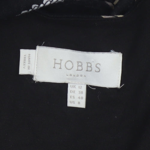 Hobbs Women Black Chain Print Wrap Midi Dress UK 12 Long Sleeve Belted