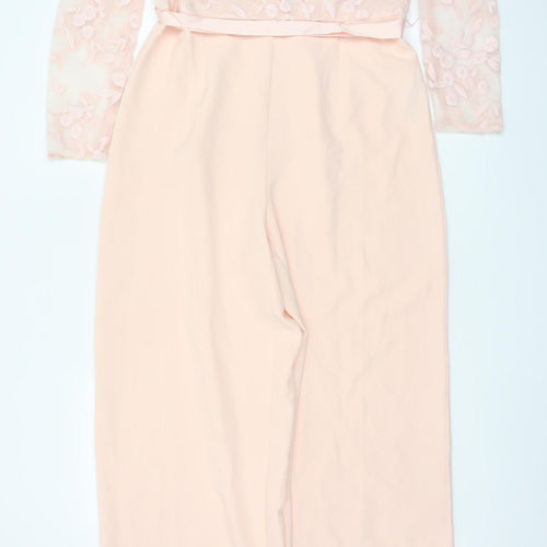 Coast Women Pink UK 14 Floral Lace Wide-Leg Occasion Jumpsuit