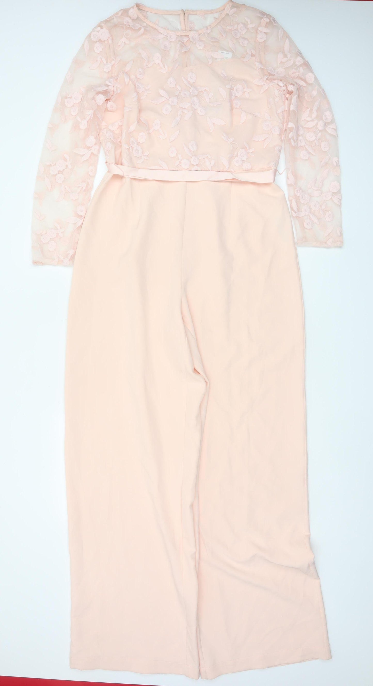 Coast Women Pink UK 14 Floral Lace Wide-Leg Occasion Jumpsuit