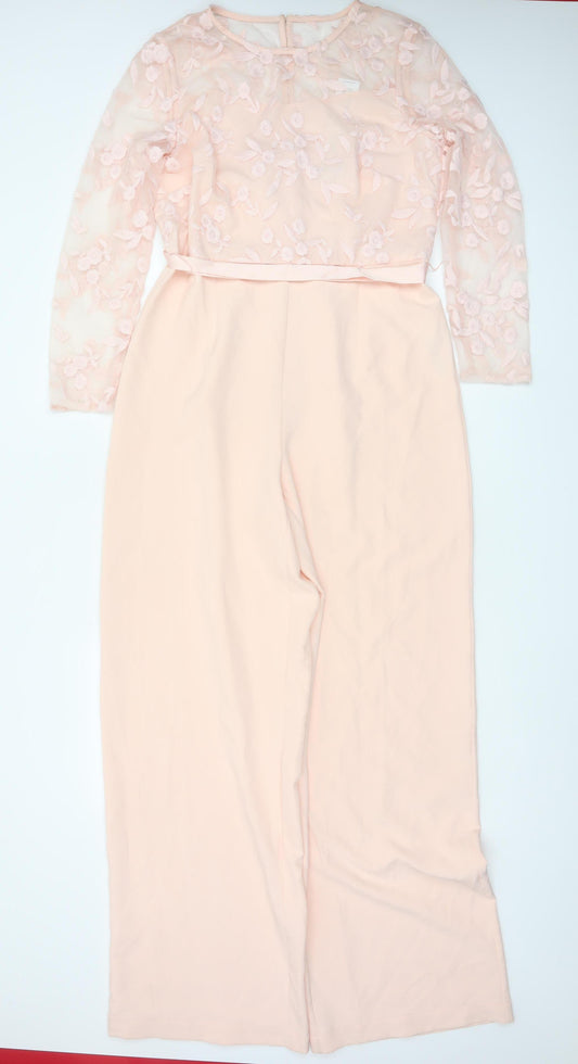 Coast Women Pink UK 14 Floral Lace Wide-Leg Occasion Jumpsuit
