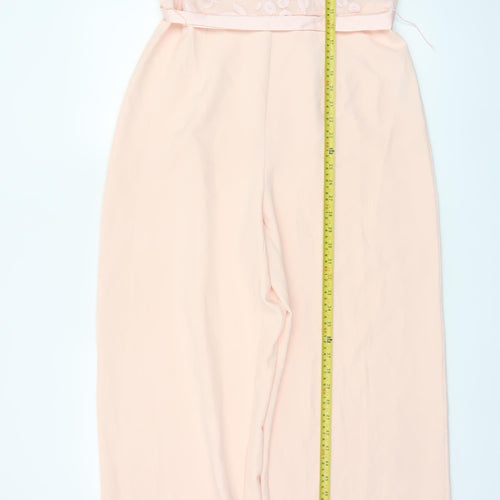 Coast Women Pink UK 14 Floral Lace Wide-Leg Occasion Jumpsuit
