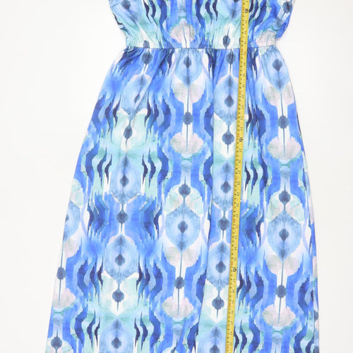QED London Women Blue Geometric Maxi Dress UK 12-14 Sleeveless