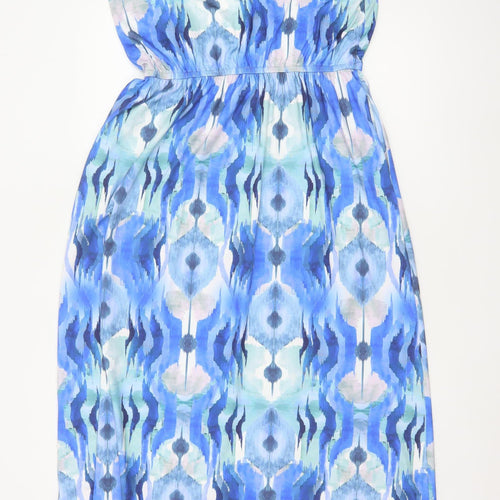 QED London Women Blue Geometric Maxi Dress UK 12-14 Sleeveless