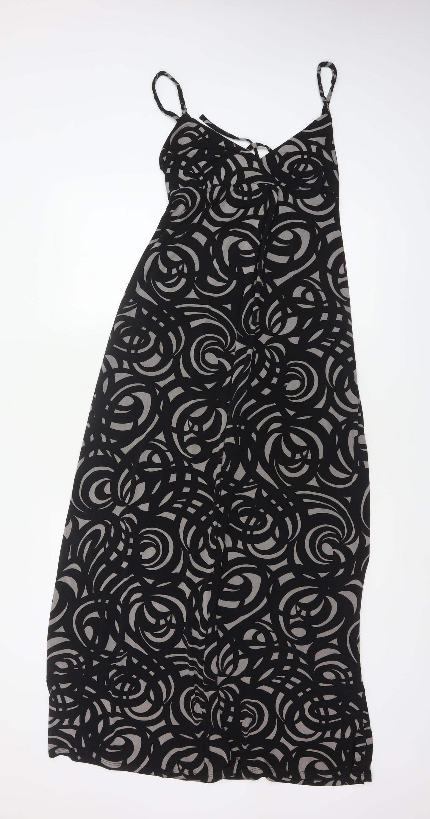 Jasper Conran Women Black Grey UK 10 Geometric Strappy Maxi Dress