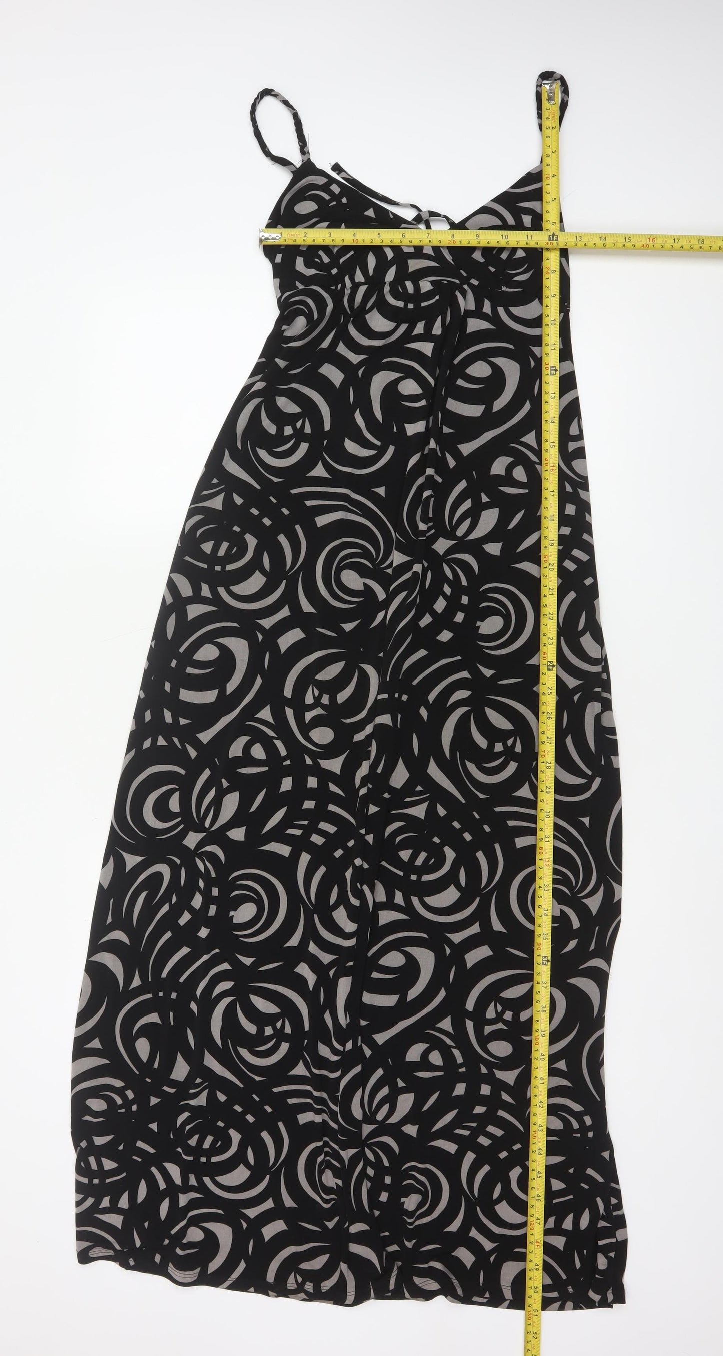 Jasper Conran Women Black Grey UK 10 Geometric Strappy Maxi Dress