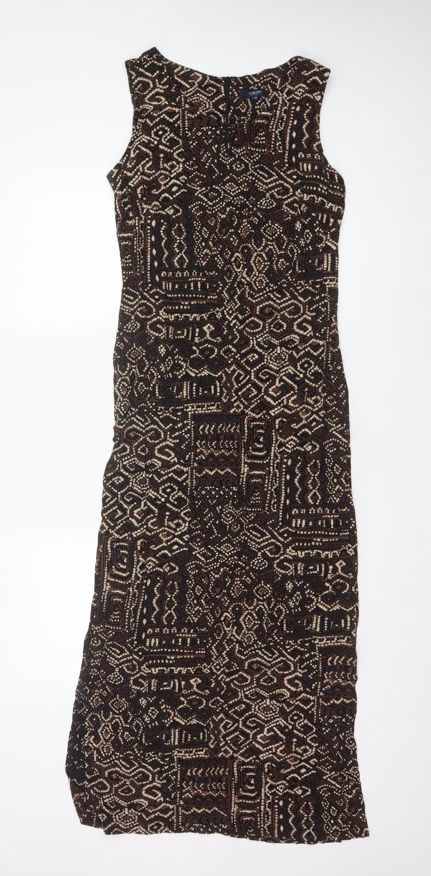 Debenhams Collection Women Brown Geometric UK 10 Long Maxi Dress