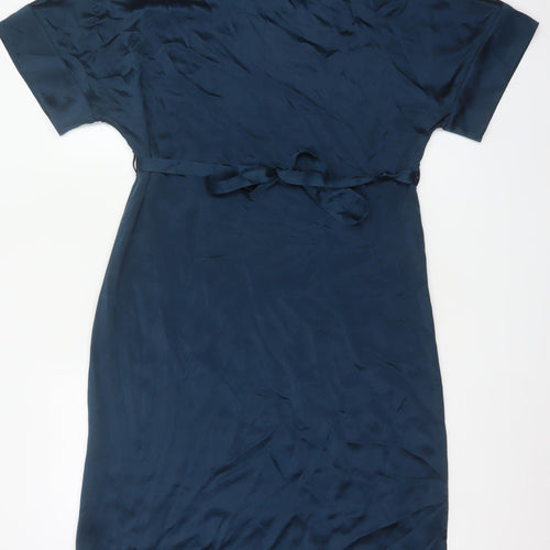Autograph Women Blue UK 10 Silk Blouson Belted Knee Dress