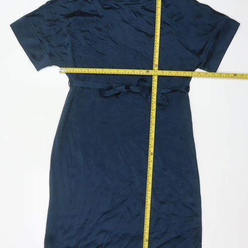Autograph Women Blue UK 10 Silk Blouson Belted Knee Dress