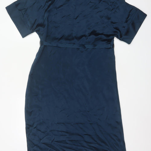 Autograph Women Blue UK 10 Silk Blouson Belted Knee Dress