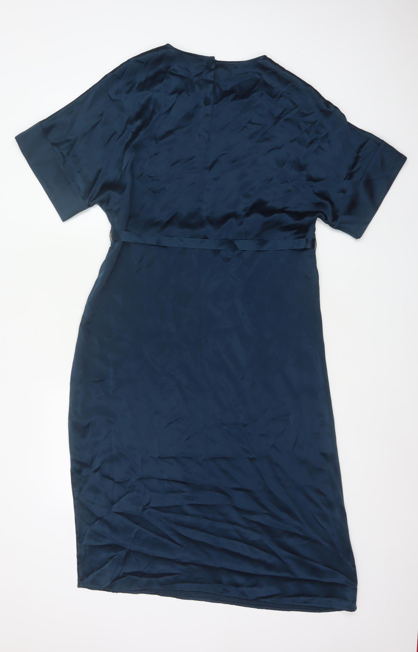 Autograph Women Blue UK 10 Silk Blouson Belted Knee Dress