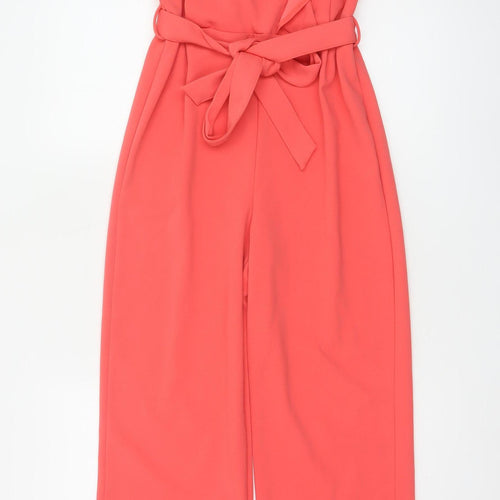 New Look Women Coral UK 8 Ruffle Belted Wide-Leg Jumpsuit