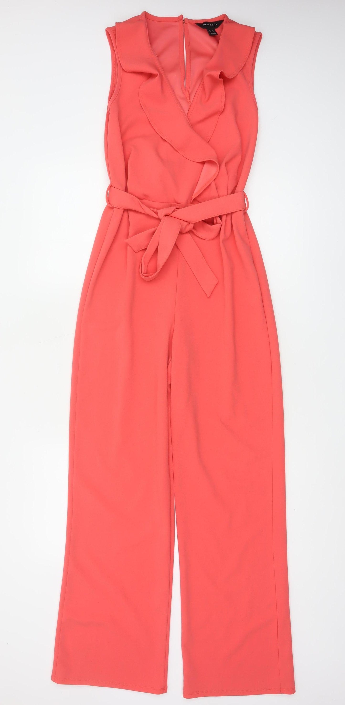 New Look Women Coral UK 8 Ruffle Belted Wide-Leg Jumpsuit