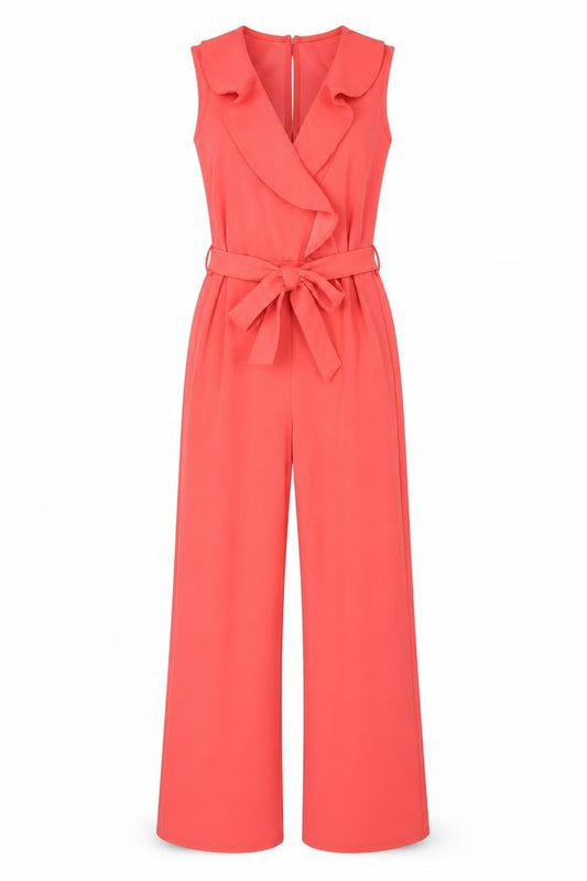 New Look Women Coral UK 8 Ruffle Belted Wide-Leg Jumpsuit