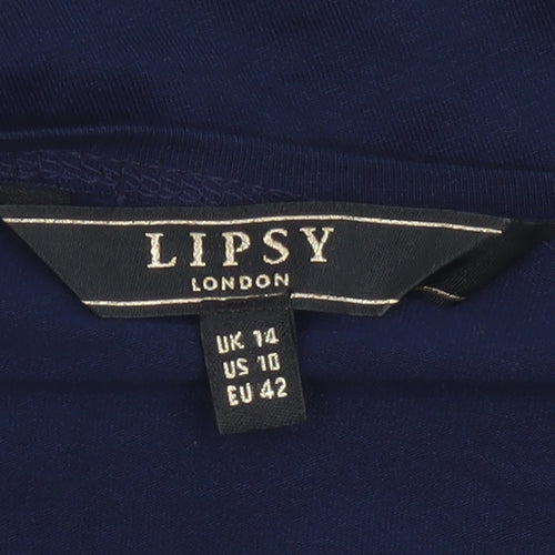 Lipsy Women Blue UK 14 Wrap Tie Front Long Sleeve Jersey Blouse