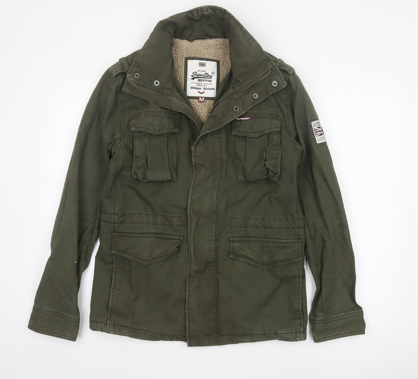 Superdry Mens Green M Military Jacket Cotton Lined Hooded