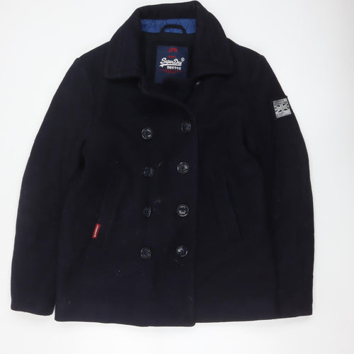 Superdry Men’s Navy XL Wool Blend Double Breasted Pea Coat