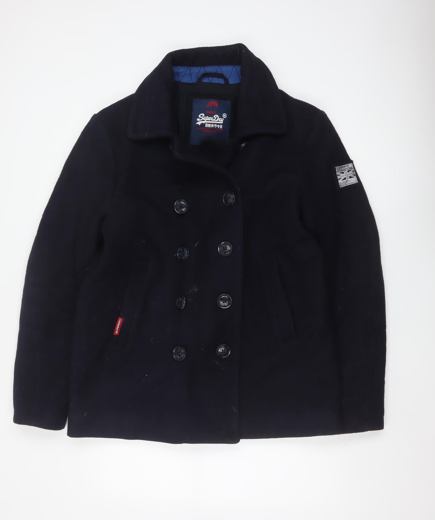 Superdry Men’s Navy XL Wool Blend Double Breasted Pea Coat