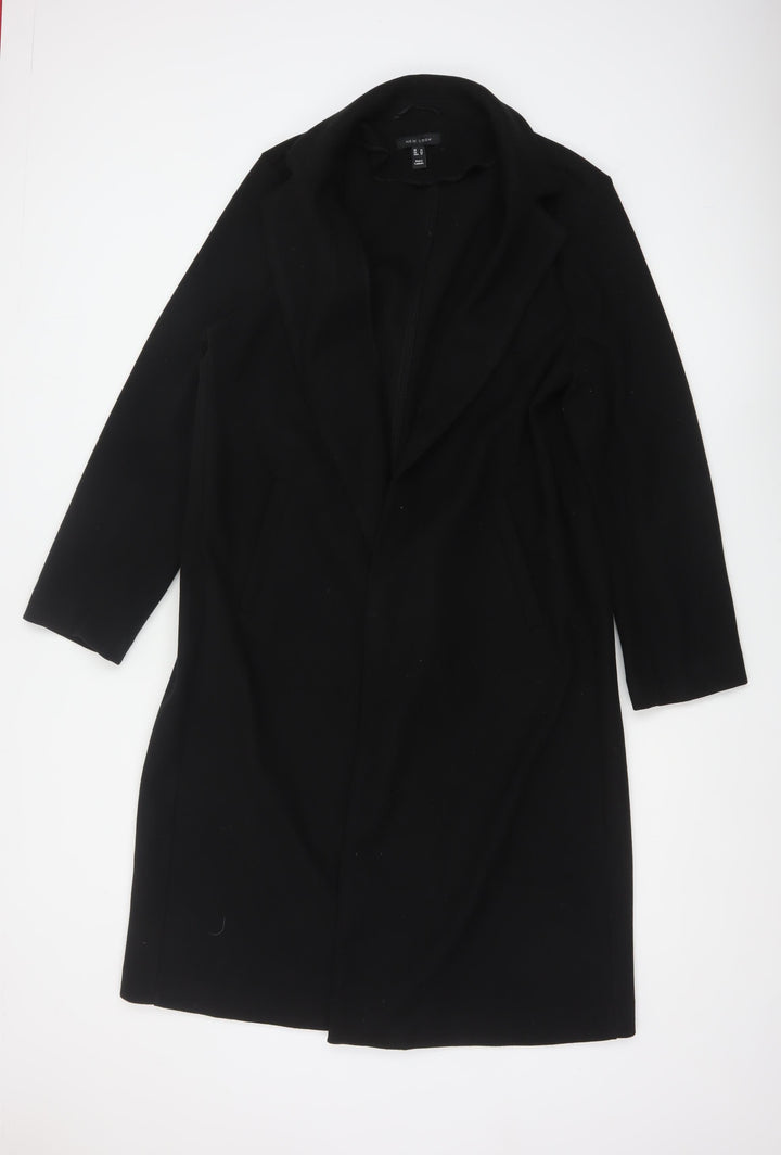 New Look Women’s Black UK 14 Long Open Overcoat Collared