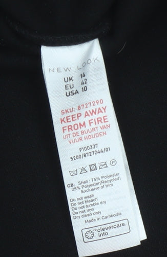 New Look Women’s Black UK 14 Long Open Overcoat Collared