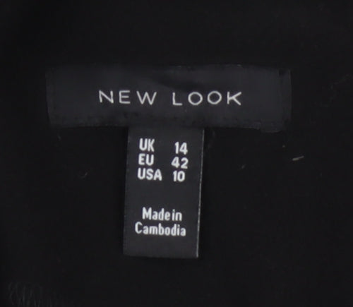 New Look Women’s Black UK 14 Long Open Overcoat Collared