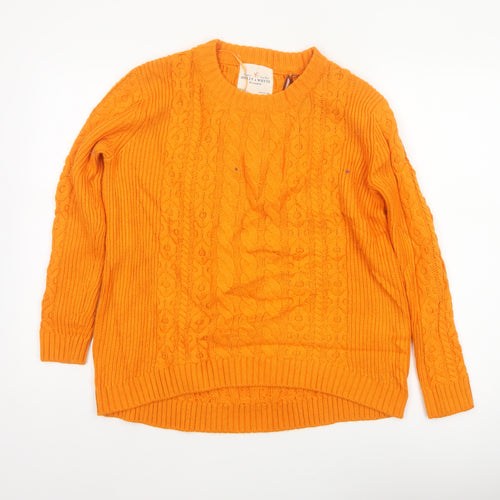 Holly & Whyte Women Orange S Cable Knit Crew Neck Jumper