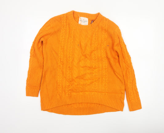 Holly & Whyte Women Orange S Cable Knit Crew Neck Jumper