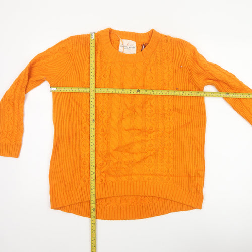 Holly & Whyte Women Orange S Cable Knit Crew Neck Jumper