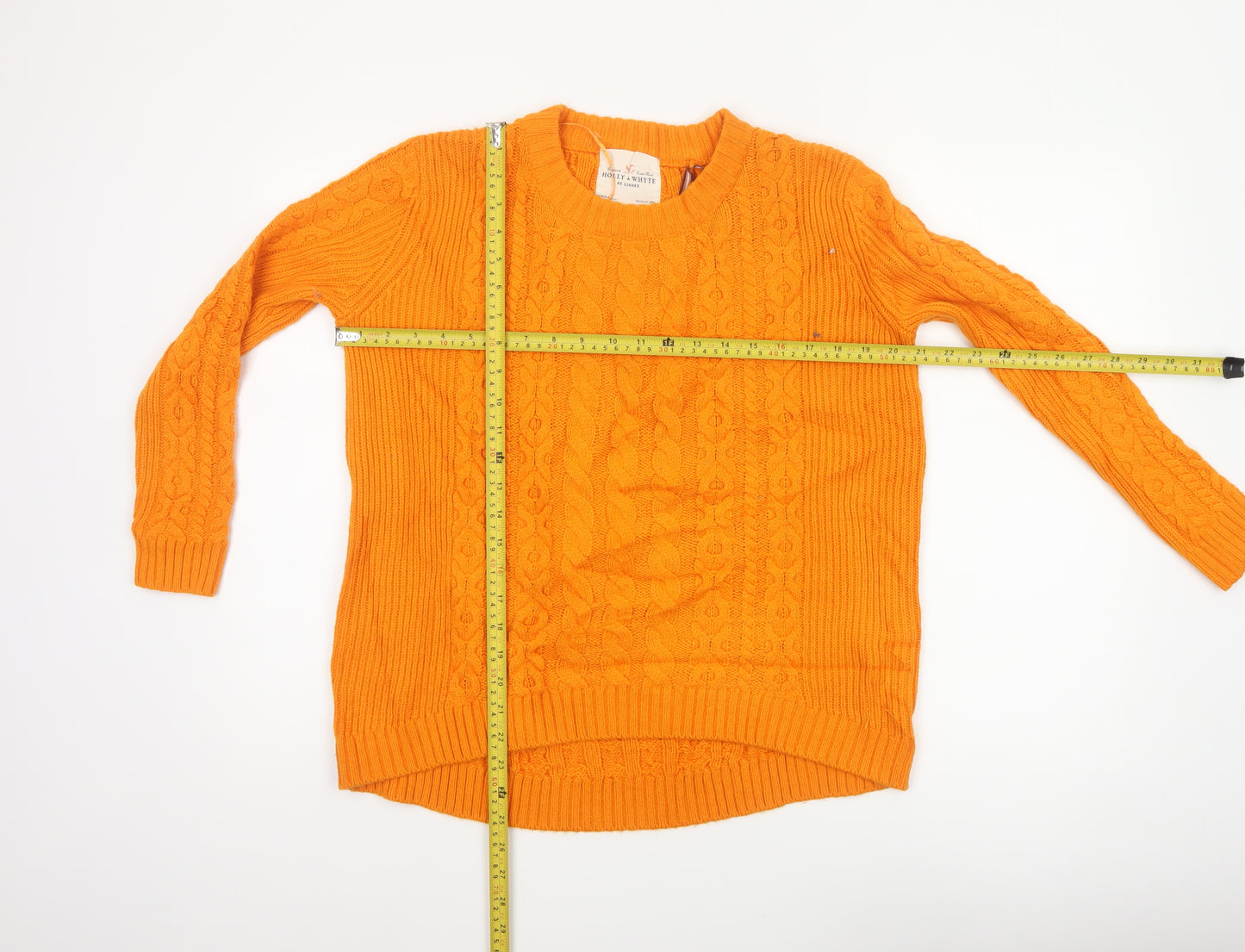 Holly & Whyte Women Orange S Cable Knit Crew Neck Jumper
