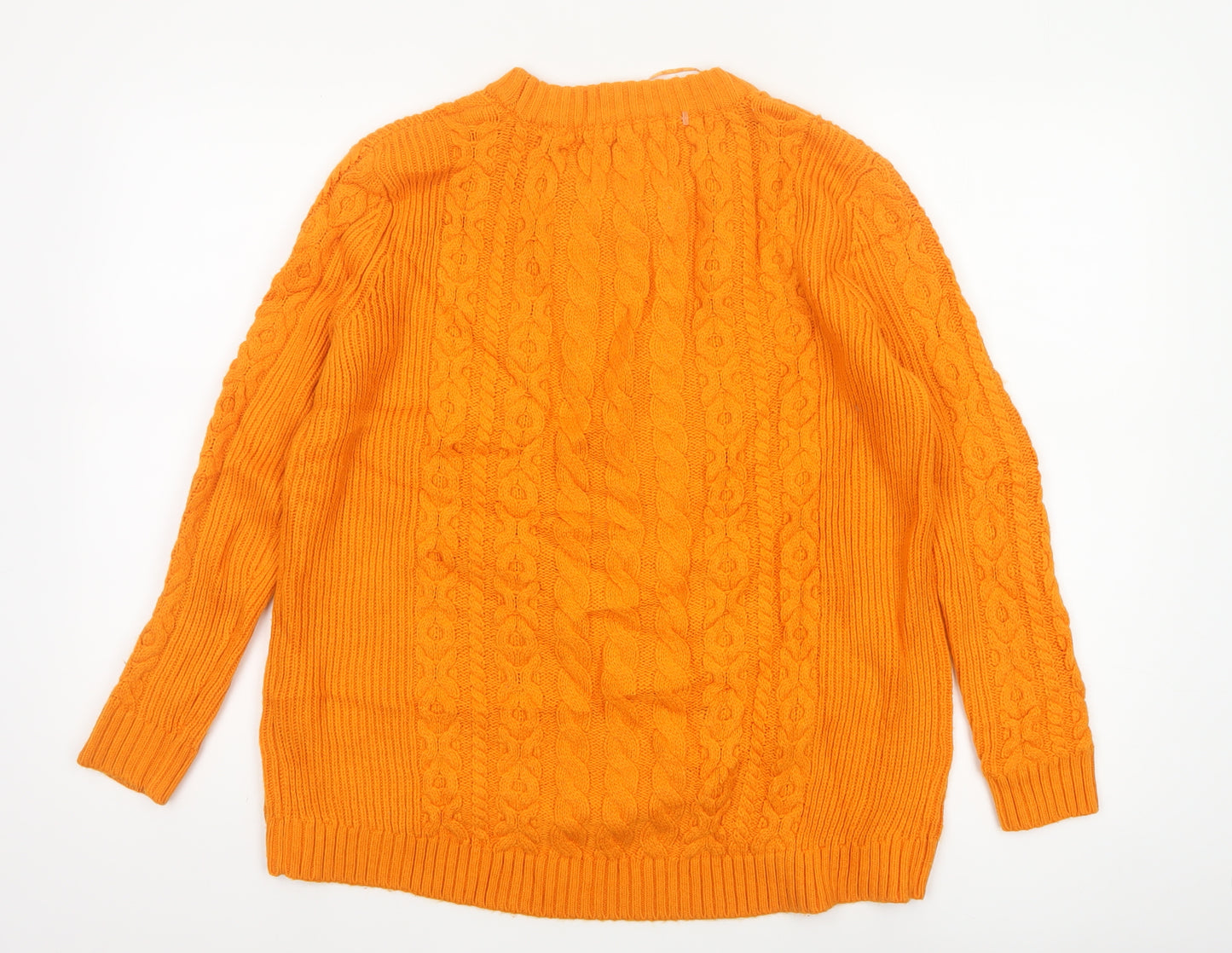 Holly & Whyte Women Orange S Cable Knit Crew Neck Jumper