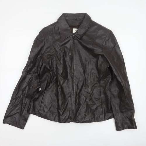 Windsmoor Women Brown Leather Zip Basic Jacket Size 14