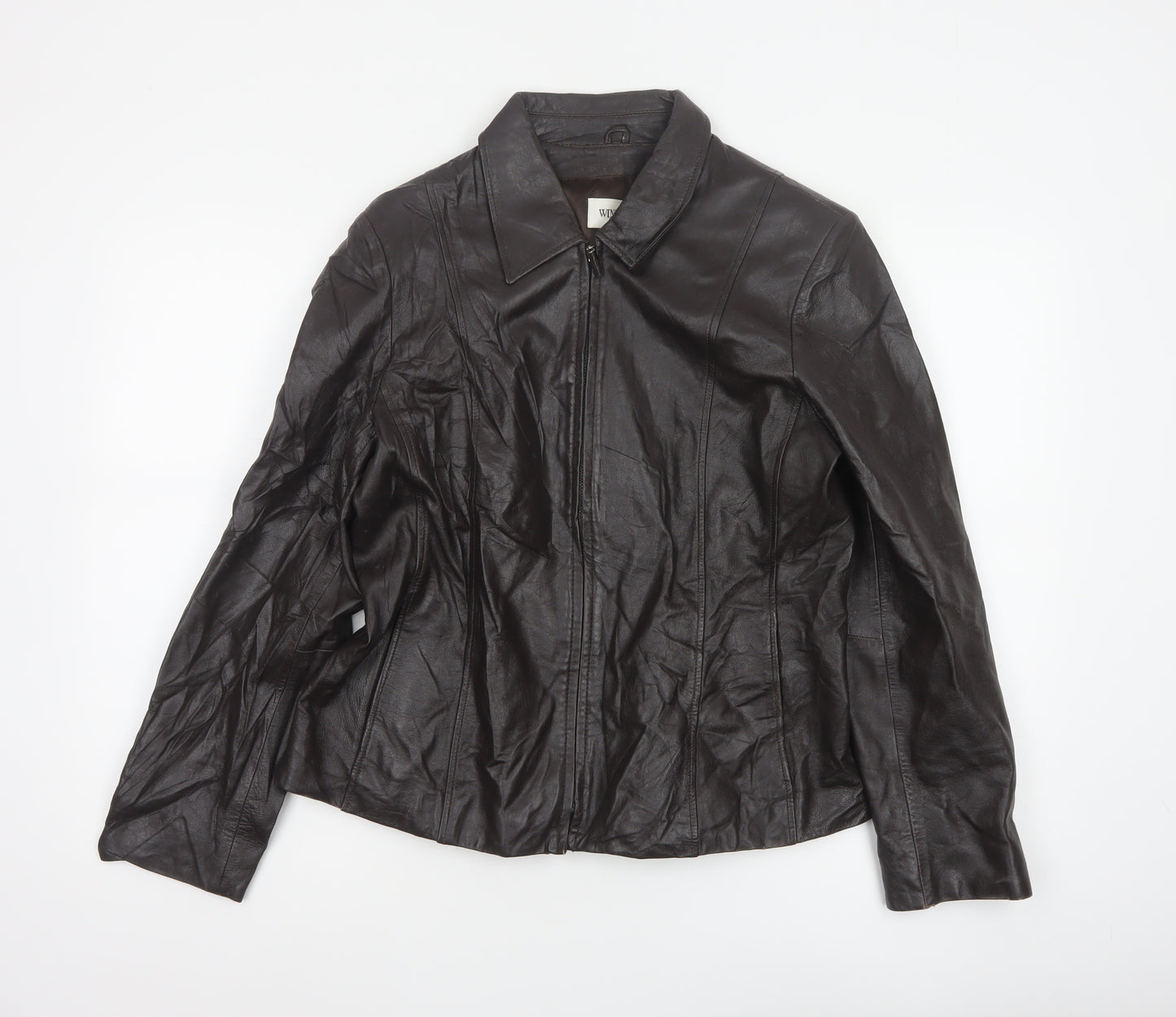 Windsmoor Women Brown Leather Zip Basic Jacket Size 14