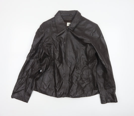 Windsmoor Women Brown Leather Zip Basic Jacket Size 14