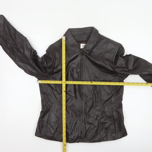 Windsmoor Women Brown Leather Zip Basic Jacket Size 14