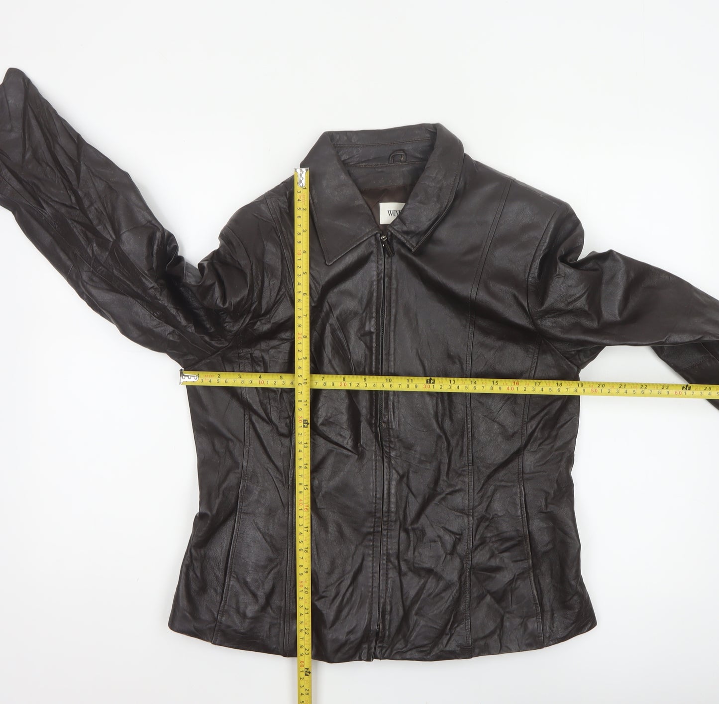 Windsmoor Women Brown Leather Zip Basic Jacket Size 14