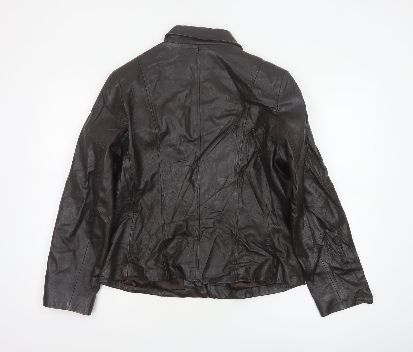 Windsmoor Women Brown Leather Zip Basic Jacket Size 14